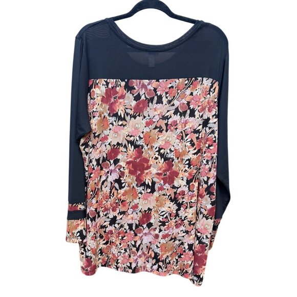 LOGO Layers Floral Sheer Mesh Multicolor Long Sleeve Top 2X Plus Size Women - Picture 3 of 7